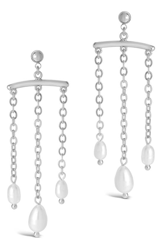 Sterling Forever Rhodium Plated 9mm Pearl Resin Chandelier Drop Earrings In Silver