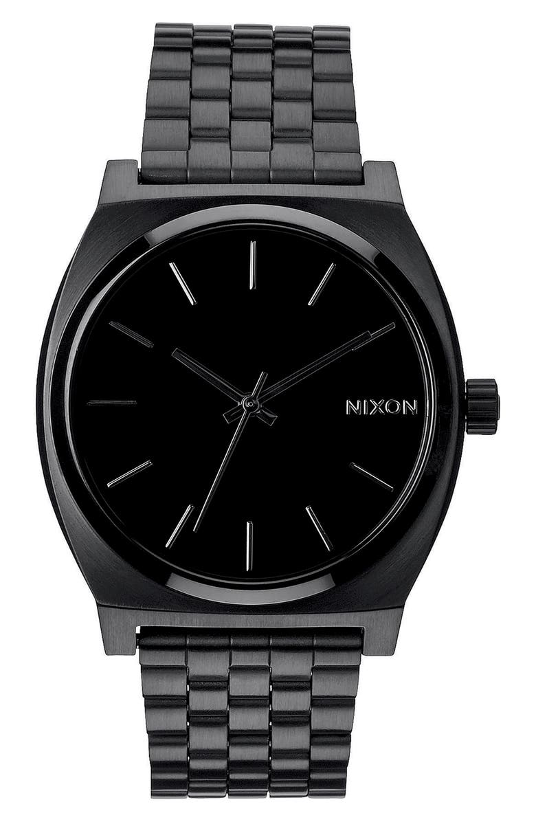 NIXON 'The Time Teller' Stainless Steel Bracelet Watch, 37mm, Main, color, BLACK/ BLACK