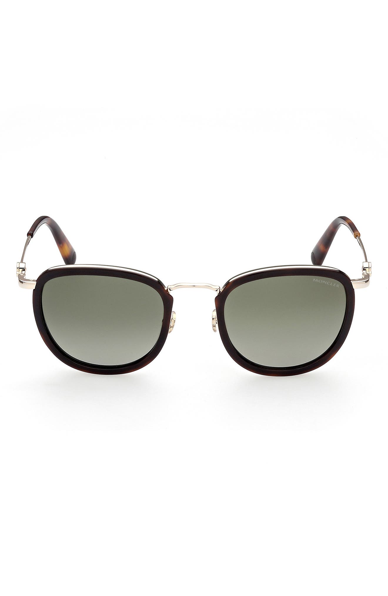 Moncler 52mm Polarized Round Sunglasses in Havana /Green at Nordstrom