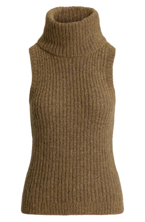 Shop Lauren Ralph Lauren Metallic Sleeveless Turtleneck Sweater In Brown