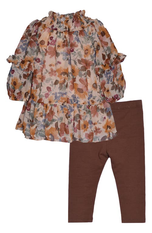 Bonnie Jean Kids' Chiffon Smocked Tunic & Leggings Set In Brown Multi