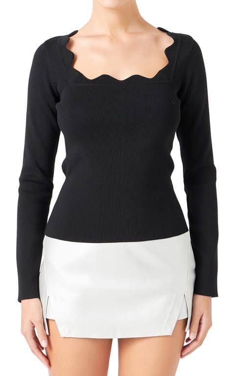 Shop Endless Rose Scallop Square Neck Sweater In Black