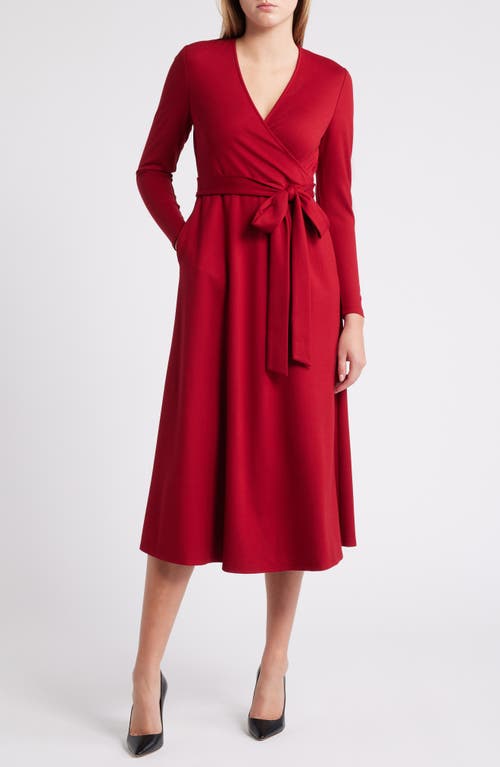 Shop Anne Klein Serenity Long Sleeve Faux Wrap Dress In Titian Red