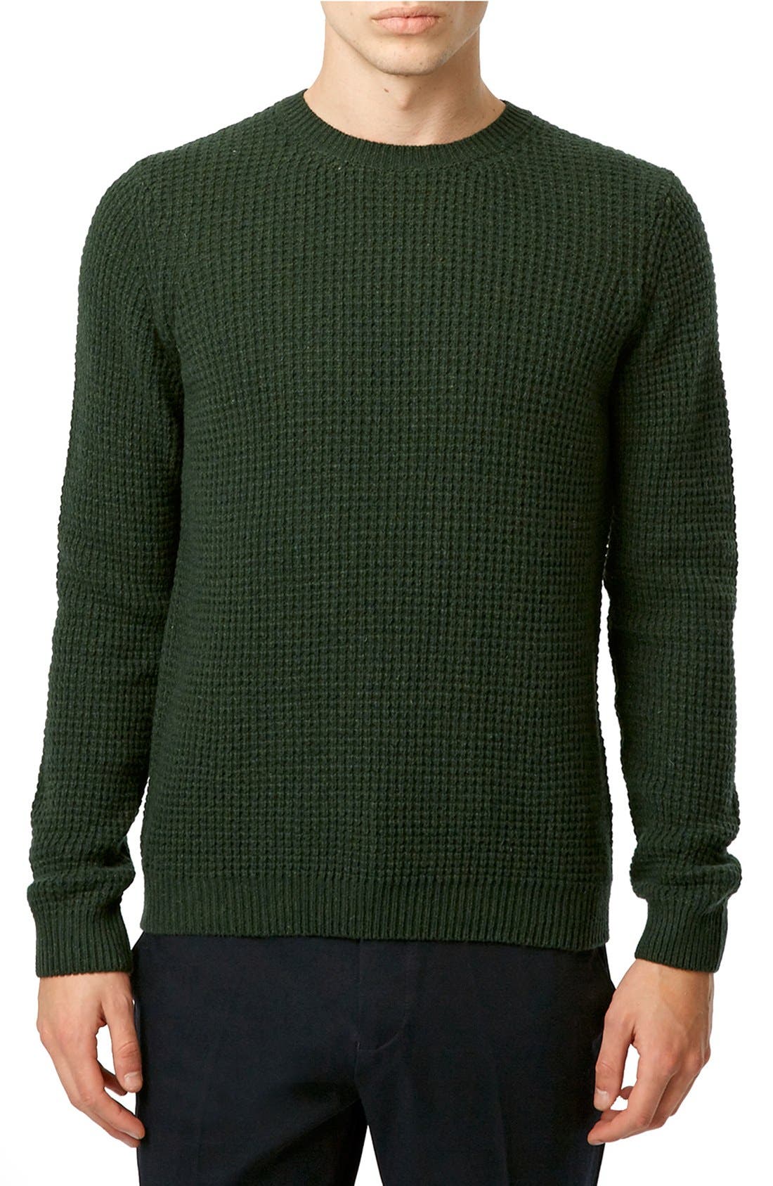 Topman Waffle Knit Wool Blend Crewneck Sweater Nordstrom