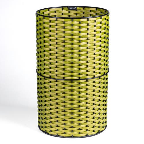 Happimess Cecil Modern Faux Wicker Cylinder Waste Basket In Pear Green/black