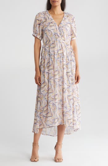 Shop Lovestitch Sheer Puff Sleeve Maxi Dress In Natural/mustard