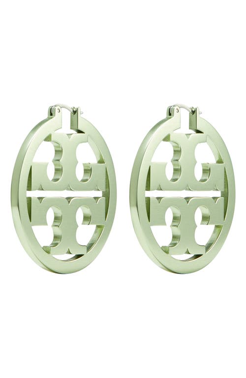 Tory Burch Miller Hoop Earrings In Tory Silver/mint Green