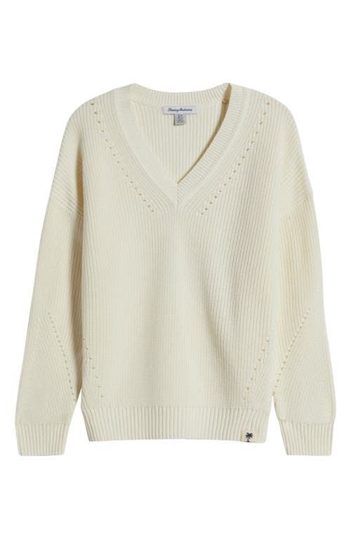 Shop Tommy Bahama Indigo Palms Cotton V-neck Sweater In Coconut