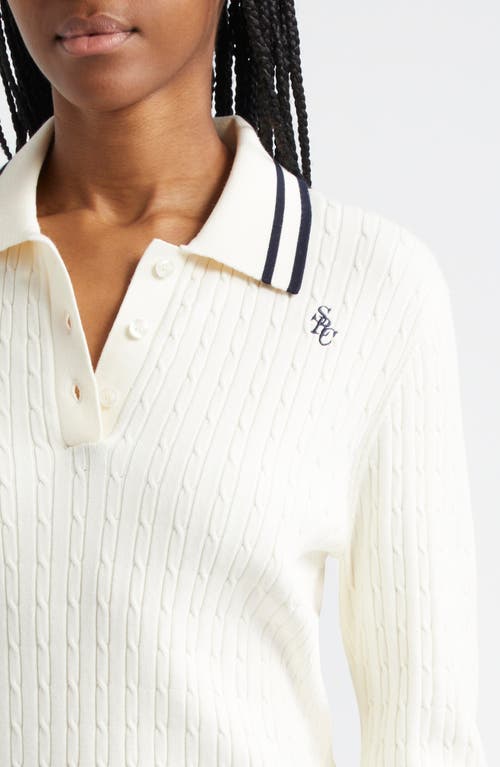 Shop Sporty And Rich Sporty & Rich Cable Tipped Long Sleeve Polo Sweater In Cream