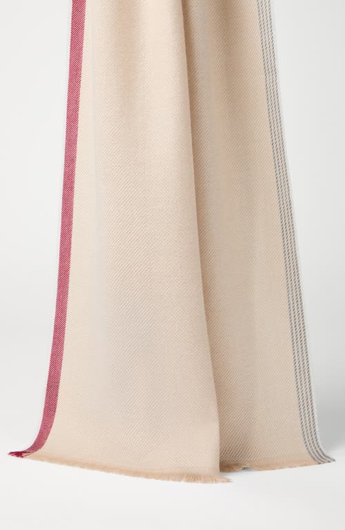 Shop Brunello Cucinelli Wool And Cashmere Diagonal Scarf With Striped Edge In Beige