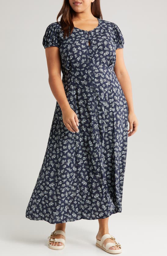 Shop Treasure & Bond Floral Woven Maxi Dress In Navy- Beige Lillith Floral