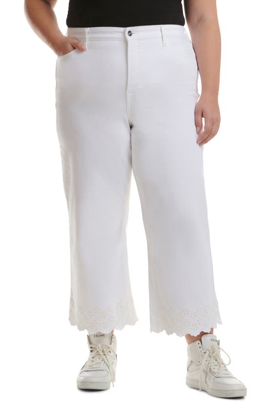 Shop Jen7 By 7 For All Mankind Eyelet Hem Mid Rise Crop Wide Leg Jeans In White