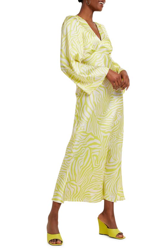 River Island Geometric Long Sleeve Satin Midi Dress In Light Green |  ModeSens