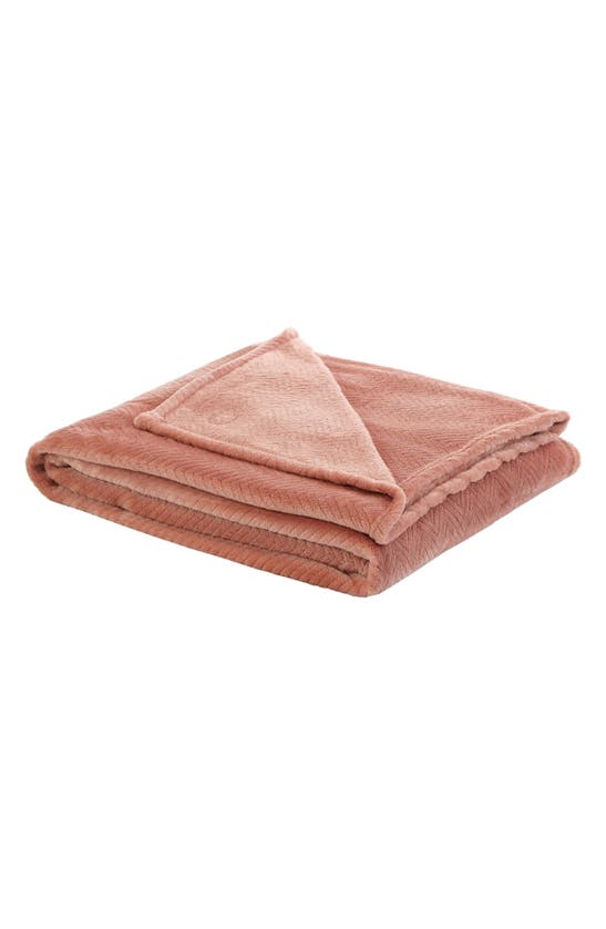 Inspired Home Chevron Jacquard Micro Plush Throw Blanket In Pink