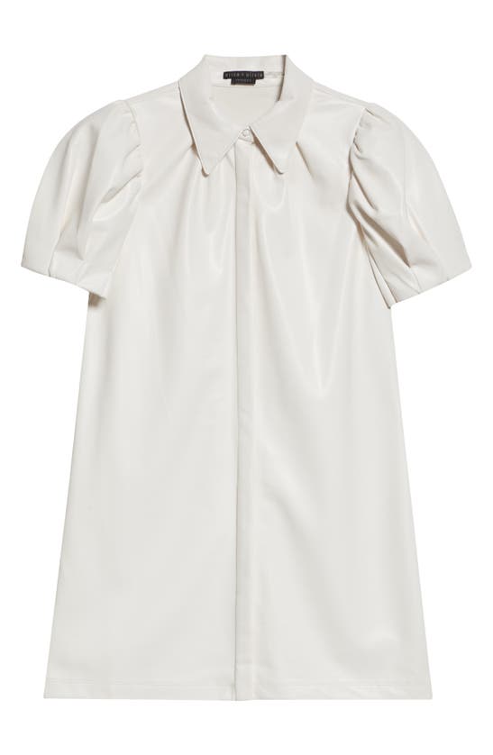 Shop Alice And Olivia Jen Puff Sleeve Faux Leather Mini Shirtdress In Off White