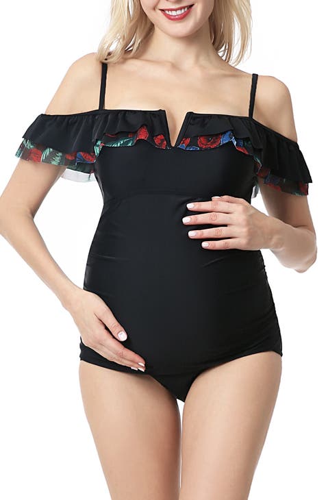 Women‘s Maternity Pregnancy Floral Print Two Piece Swimsuits Top Shorts  Swimwear Set