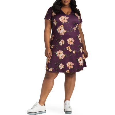 Plus Size Poetic Justice Sapphire Floral Print Dress, Purple