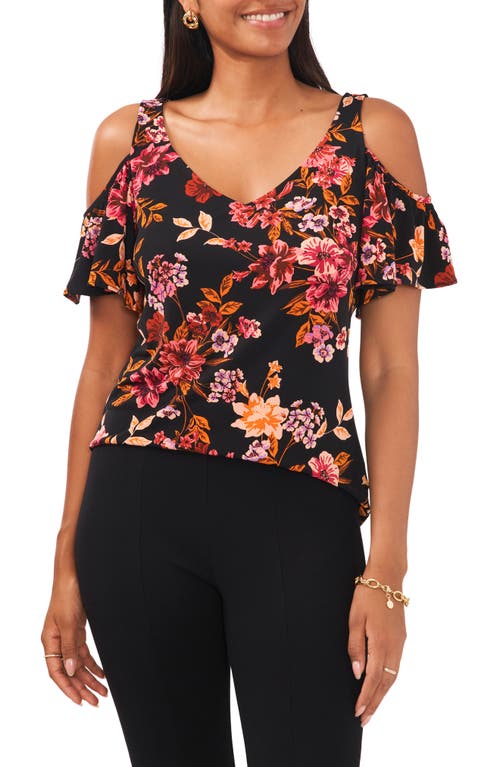 Chaus Floral Print Cold Shoulder Top Black/Pink/Gold at Nordstrom,