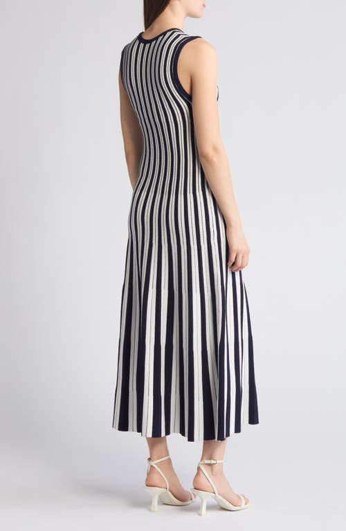 Shop Zoe And Claire Stripe Midi Sweater Dress In Navy/ivory