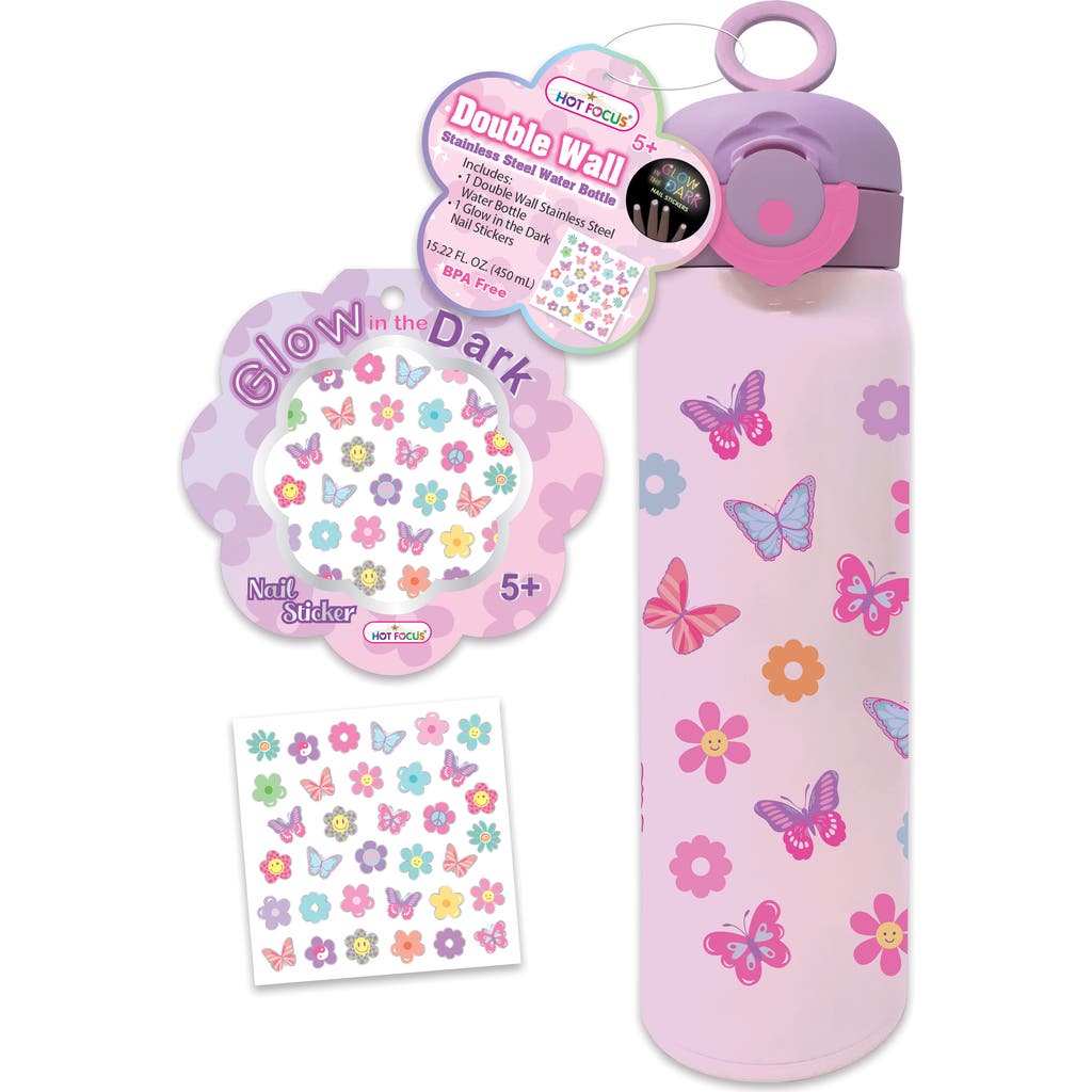 Hot Focus Kids' Double Wall Stainless Steel Water Bottle & Nail Sticker Pack In Multi