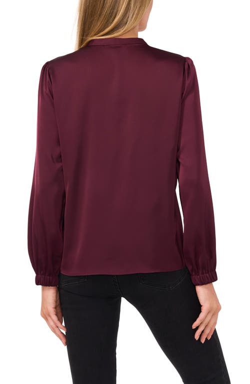 Shop Cece Pearly Button Satin Top In Rich Cabernet Burgundy