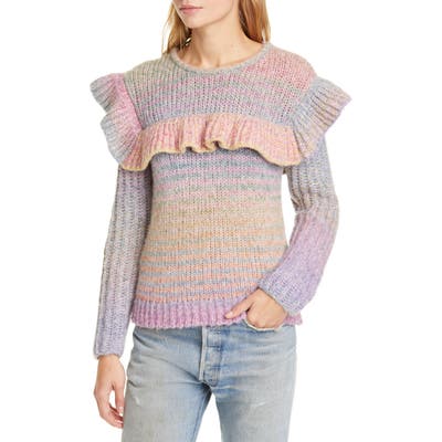 Loveshackfancy Yumi Ruffle Detail Alpaca & Merino Wool Blend Sweater