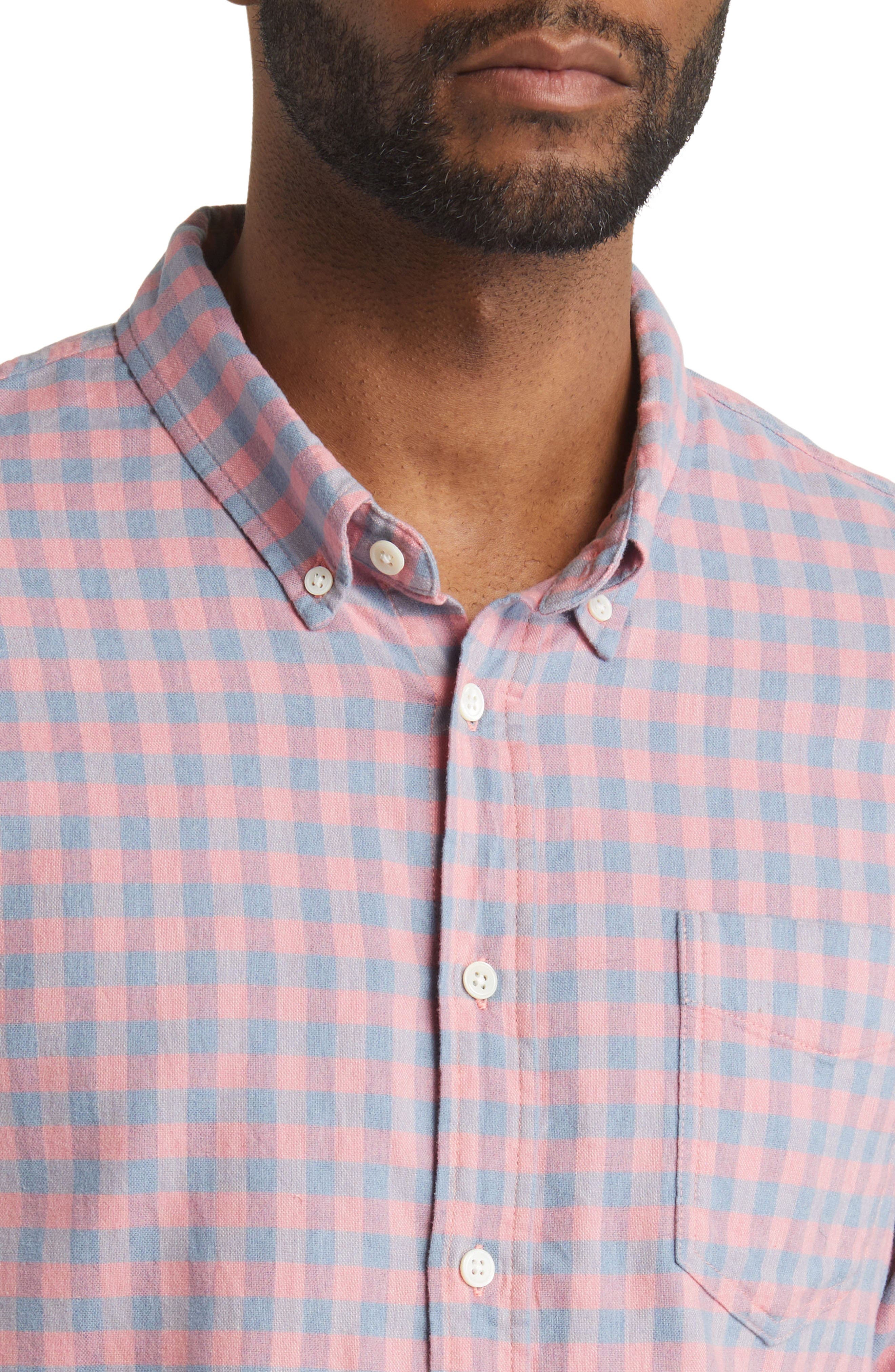 Rails Reid Checker Stretch Cotton Button-Down Shirt in Melon Denim