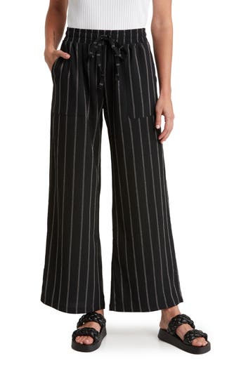 Ruby & Wren Stripe Drawstring Pants In Black