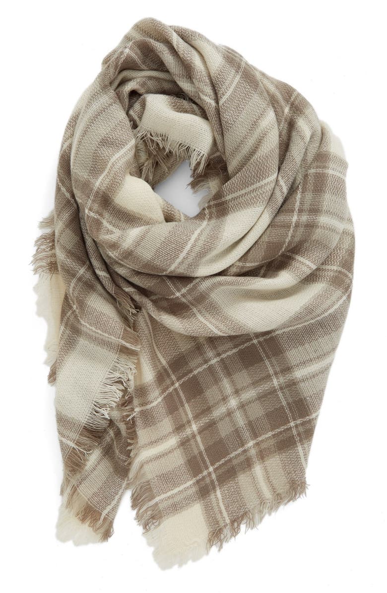 BP. Plaid Square Scarf, Main, color, GREY MULTI