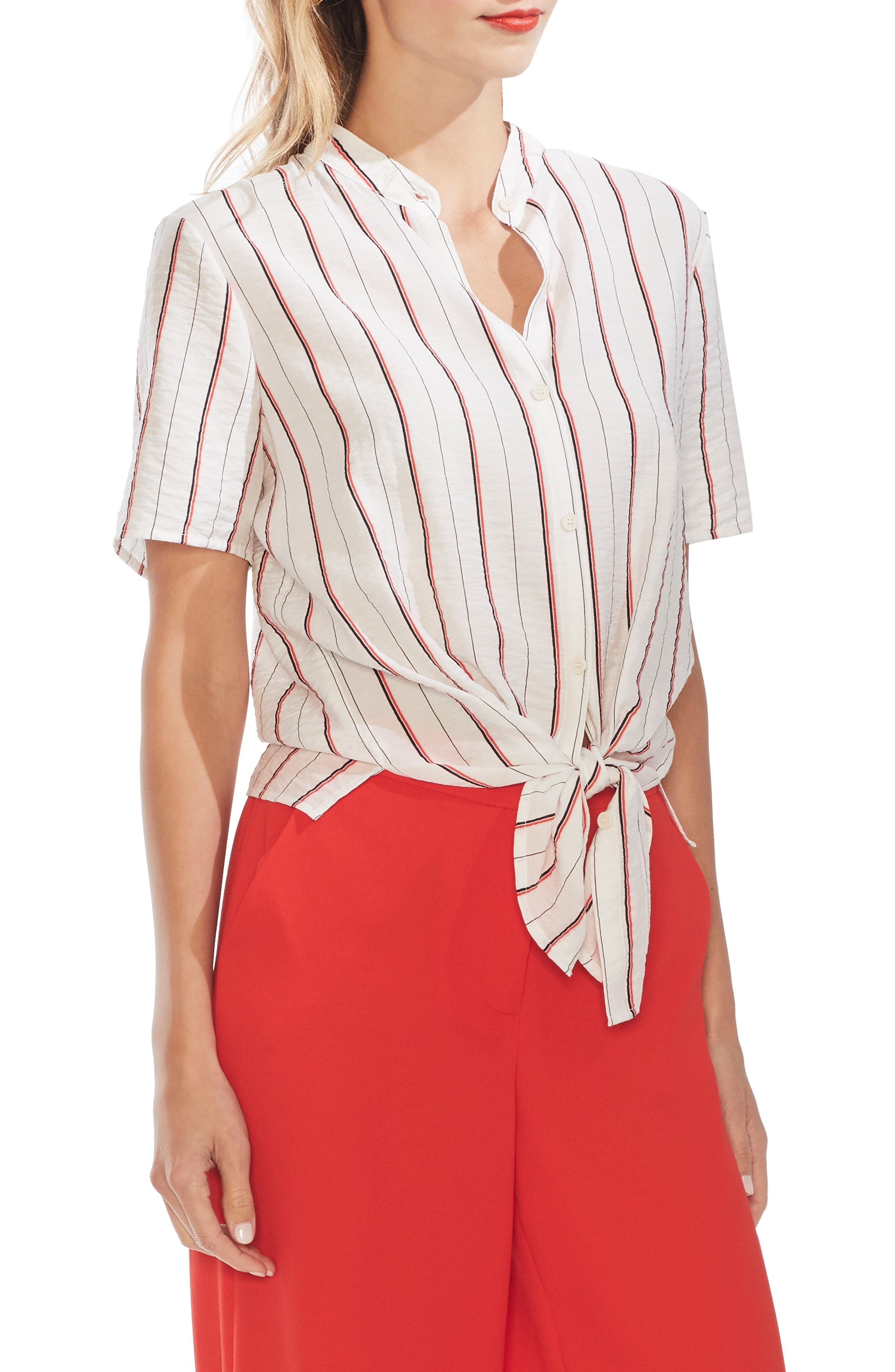 Vince Camuto Stripe Button Front Shirt In New Ivory
