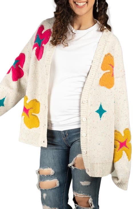 Saachi Floral Oversize Pocket Cardigan in Natural