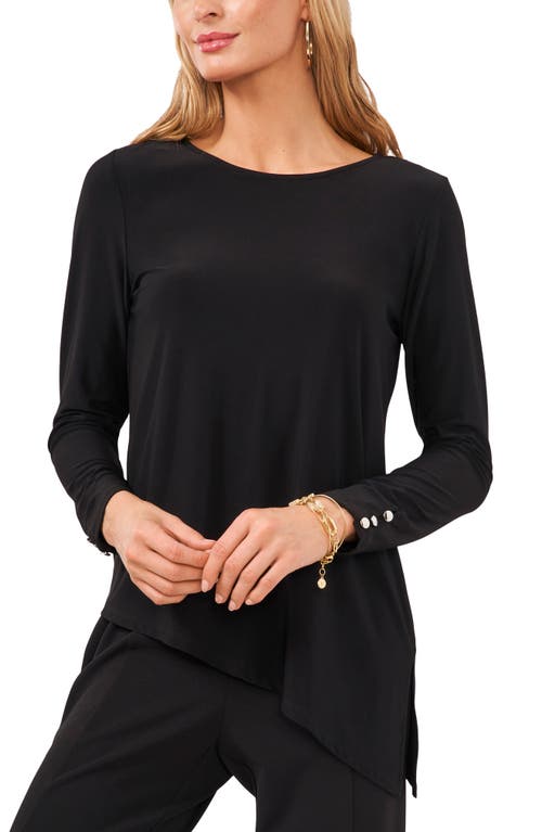 Button Sleeve Asymmetrical Top in Rich Black