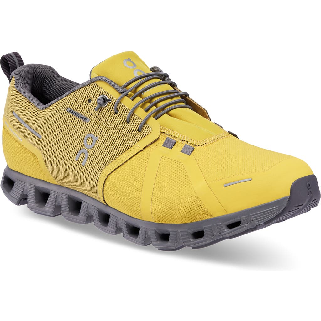 On Cloud 5 Waterproof Running Shoe In Mustard/rock