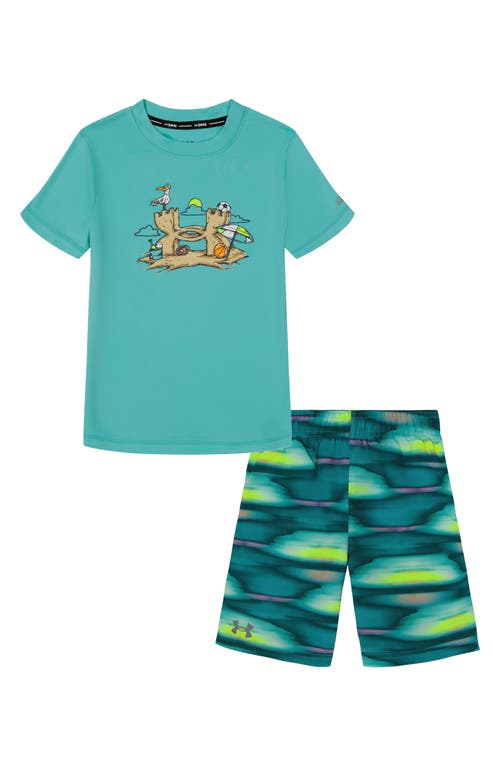 Under Armour Kids' Surge Stripe Two-Piece Rashguard Swimsuit Radial Turquoise at Nordstrom,