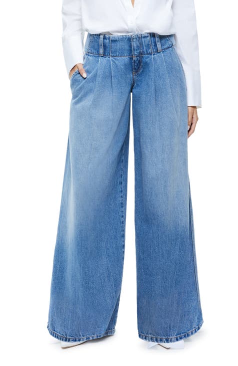 DKNY Jeans Womens Pleated High Waist Straight Leg Jeans