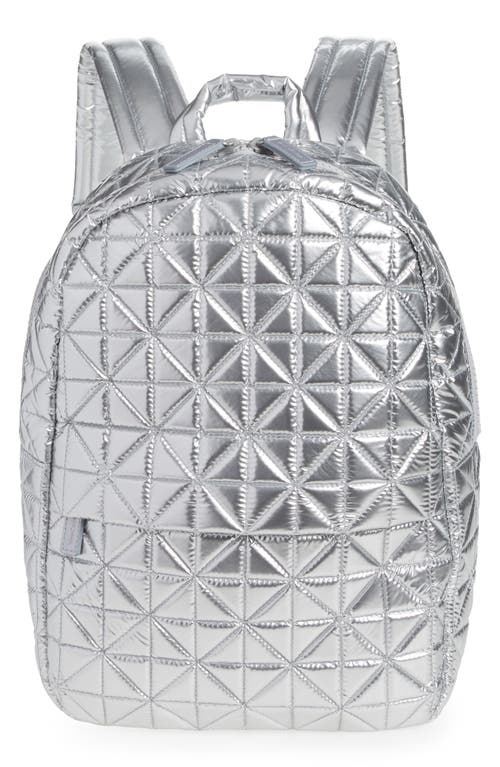 Vee Water Repellent Quilted Nylon Backpack in Chrome Metallic