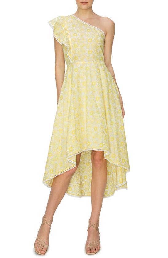 Melloday Floral One-shoulder High-low Dress In Yellow