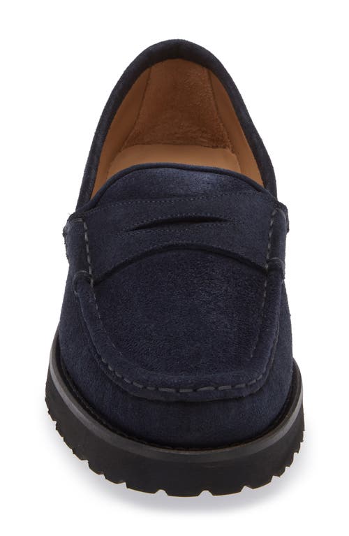 Ann Mashburn Lug Sole Penny Loafer In Navy Suede