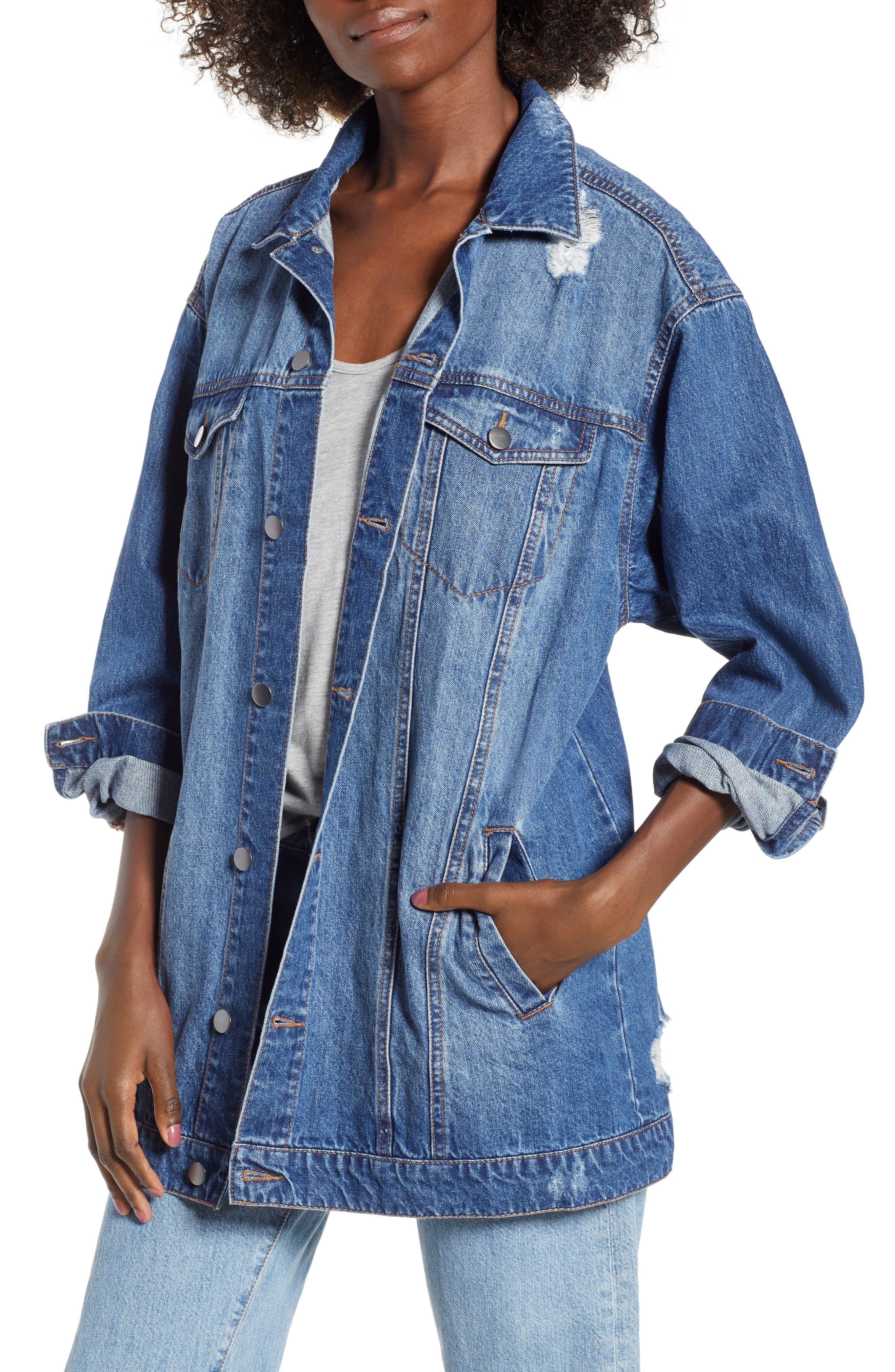 distressed longline denim jacket