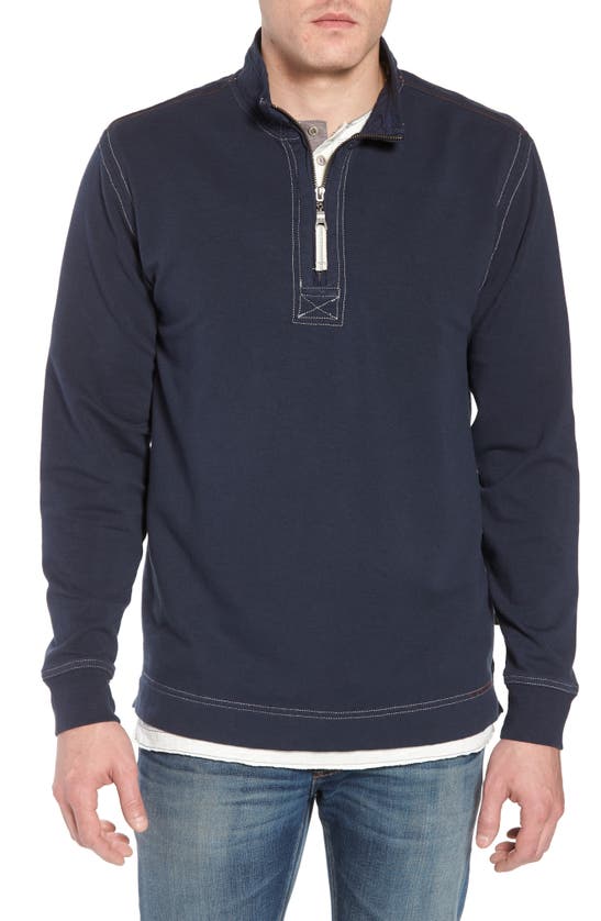 True Grit Quarter Zip Fleece Pullover In Navy