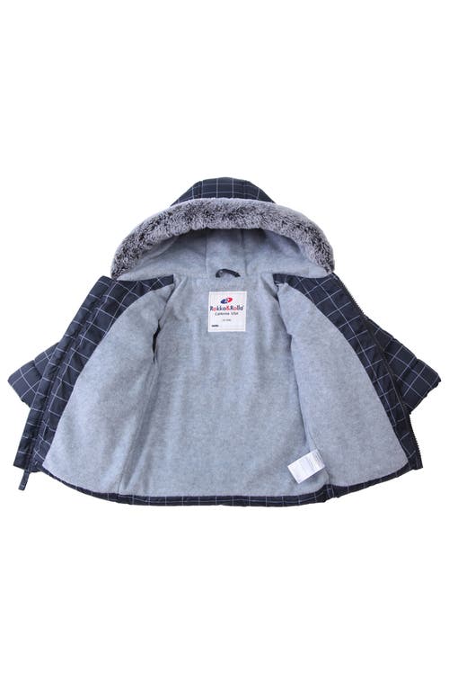 Rokka&rolla Baby Plaid Fleece Hooded Puffer Jacket In Dark Gray Stone White Check
