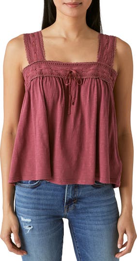 Lucky Brand, Tops, Lucky Brand Embroidered Square Neck Cotton Tank