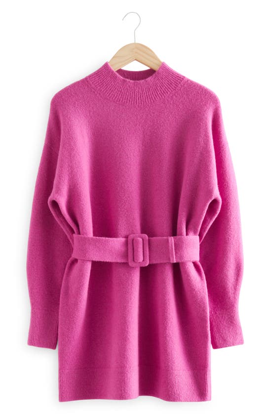 & Other Stories Belted Sweater Dress In Pink