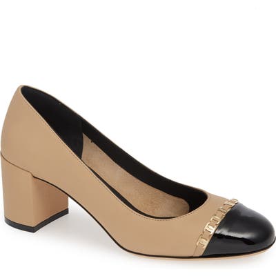 Salvatore Ferragamo Avella Chainlink Trim Pump, Beige