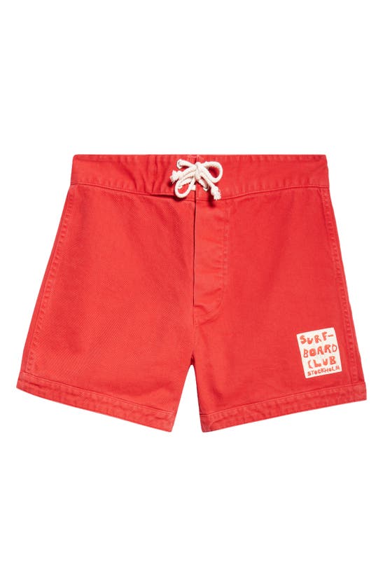 Shop Stockholm Surfboard Club Cotton Twill Shorts In Red