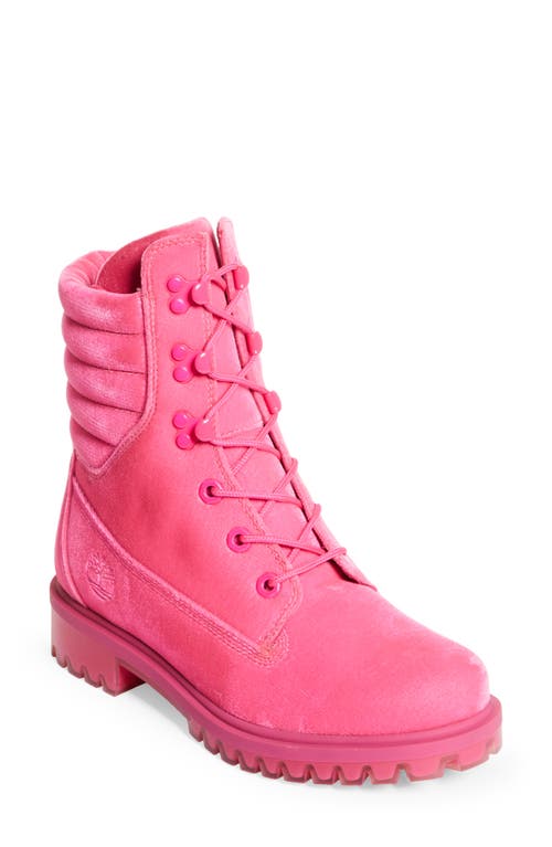 Jimmy Choo x Timberland Velvet Hiking Boot in Hot Pink