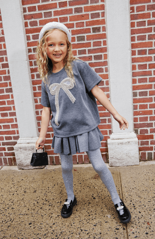 Lola + The Boys Sparkle Bow Charm Skirt Set In Dark Grey