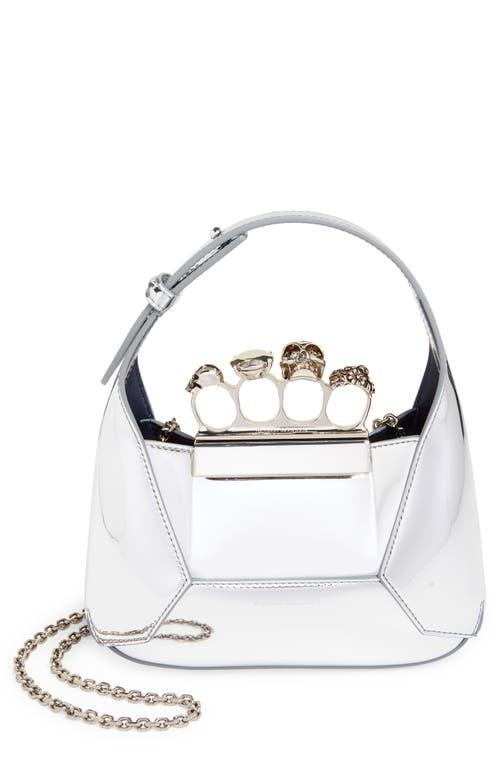Alexander McQueen Mini Jewelled Metallic Faux Leather Hobo in Silver at Nordstrom