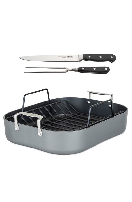 VIKING HARD ANODIZED NONSTICK ROASTING PAN WITH CARVING SET