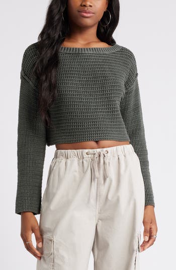 Textured Crop Cotton Sweater